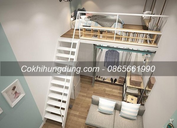 Cầu thang sắt gác lửng tận dụng tối đa không gian cho nhà nhỏ hẹp
