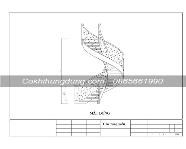 Bản vẽ 3D cầu thang xoắn ốc - Cơ Khí Hùng Dũng