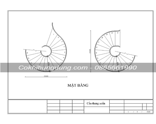 Bản vẽ 2D cầu thang xoắn ốc - Cơ Khí Hùng Dũng